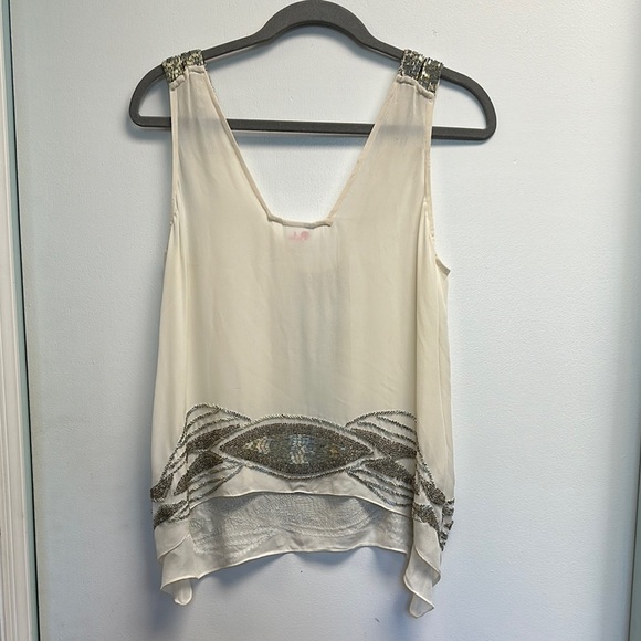 Y2K Parker Silver Beaded Embellished Cream Evening Tank Top - Picture 2 of 4